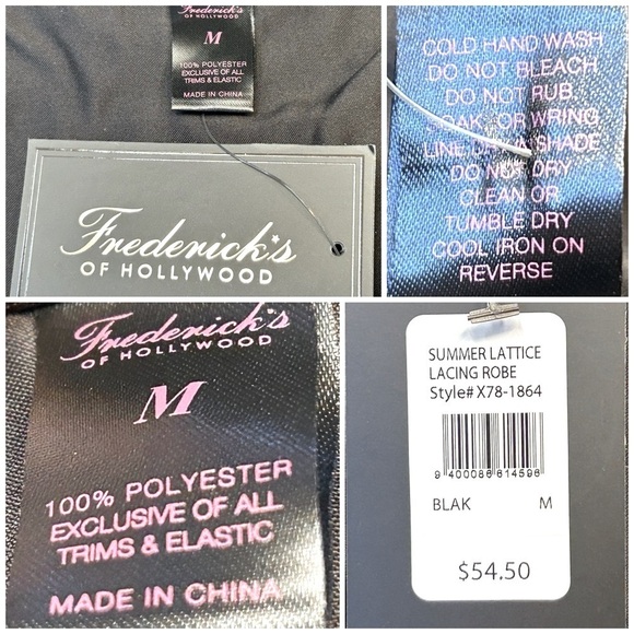 NWT Frederick’s of Holiday Black Satin Lattice Lacing Robe with Self Tie Belt, M - Picture 14 of 16